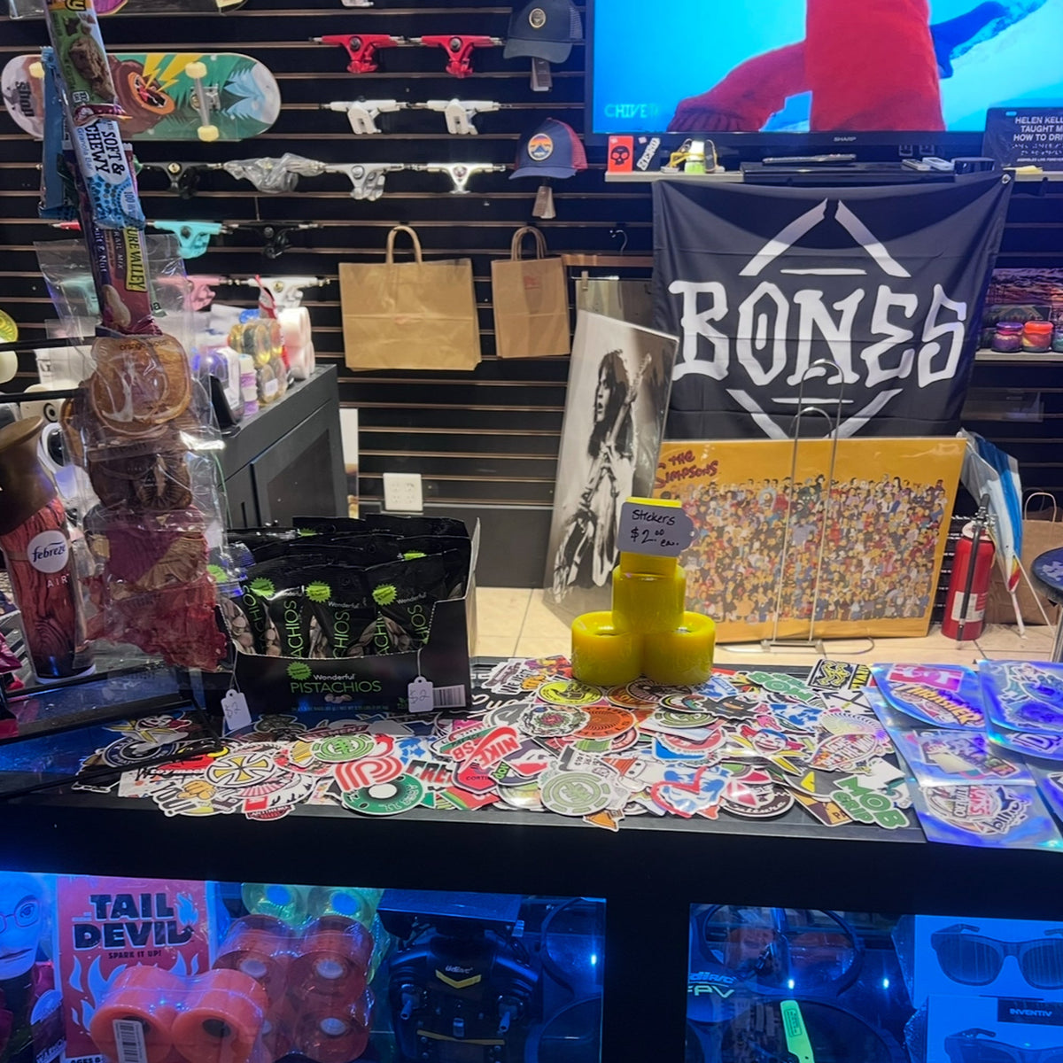 Accessories collection image. Lifestyle shot with skateboard. Original by Ben Brown Southern California.