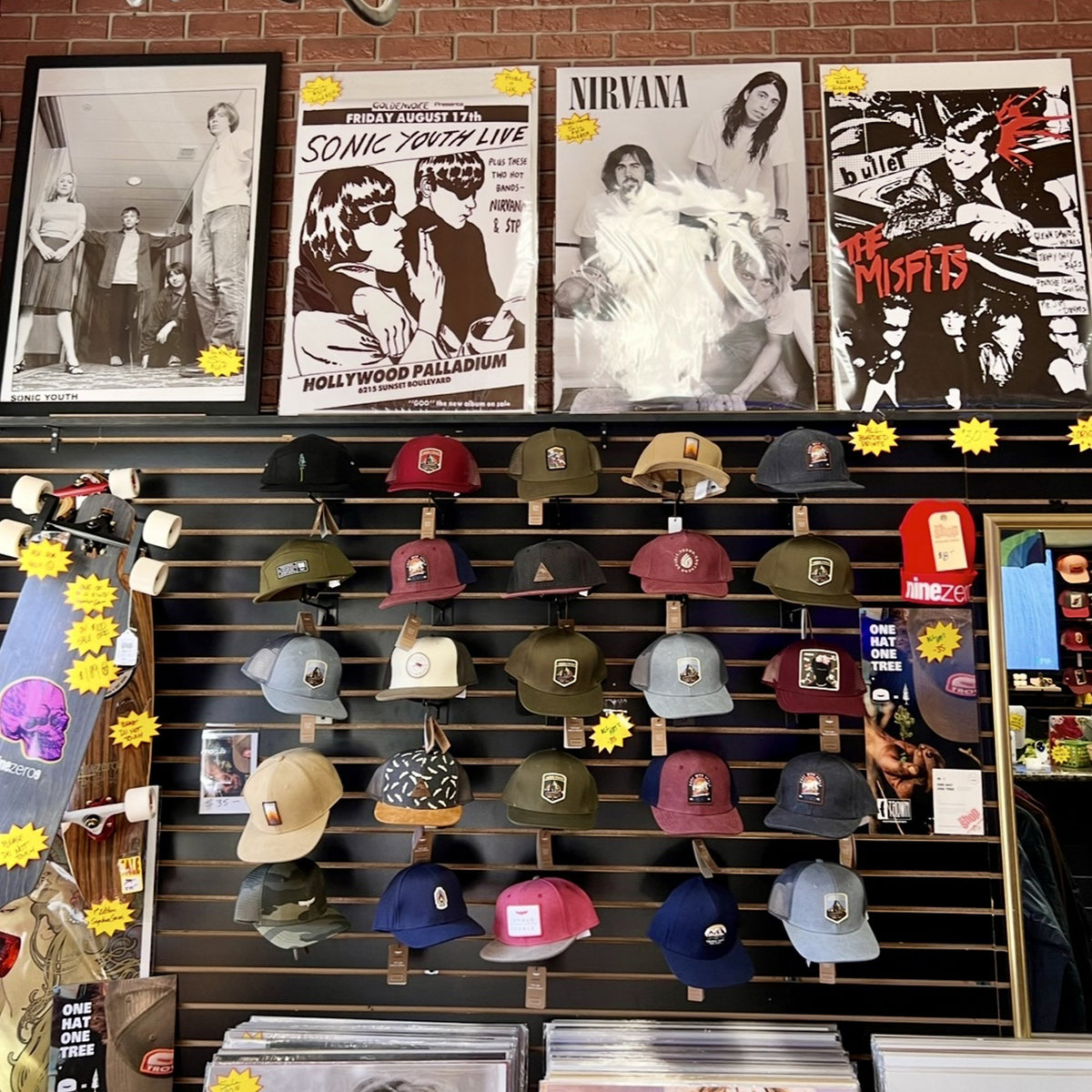 Hats collection image. Showroom display wall with Original hats and caps from Original by Ben Brown Southern California.