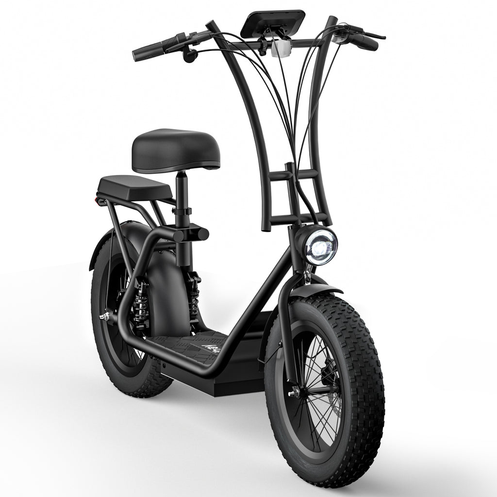 Front three quarter view of Hiboy U2 Pro electric scooter with headlight and 16×4 fat tires