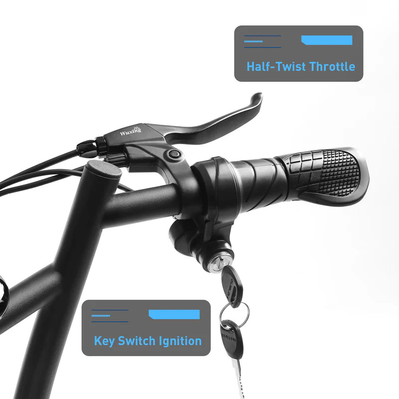 Hiboy U2 Pro half twist throttle and key switch ignition on handlebar
