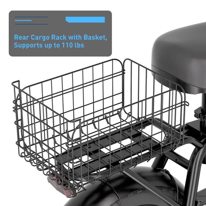 Hiboy U2 Pro rear cargo rack with basket supporting up to 110 lbs