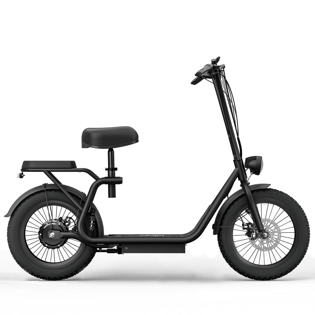 Hiboy U2 Pro electric scooter side view showing seat, wide deck, and 16×4 fat tires