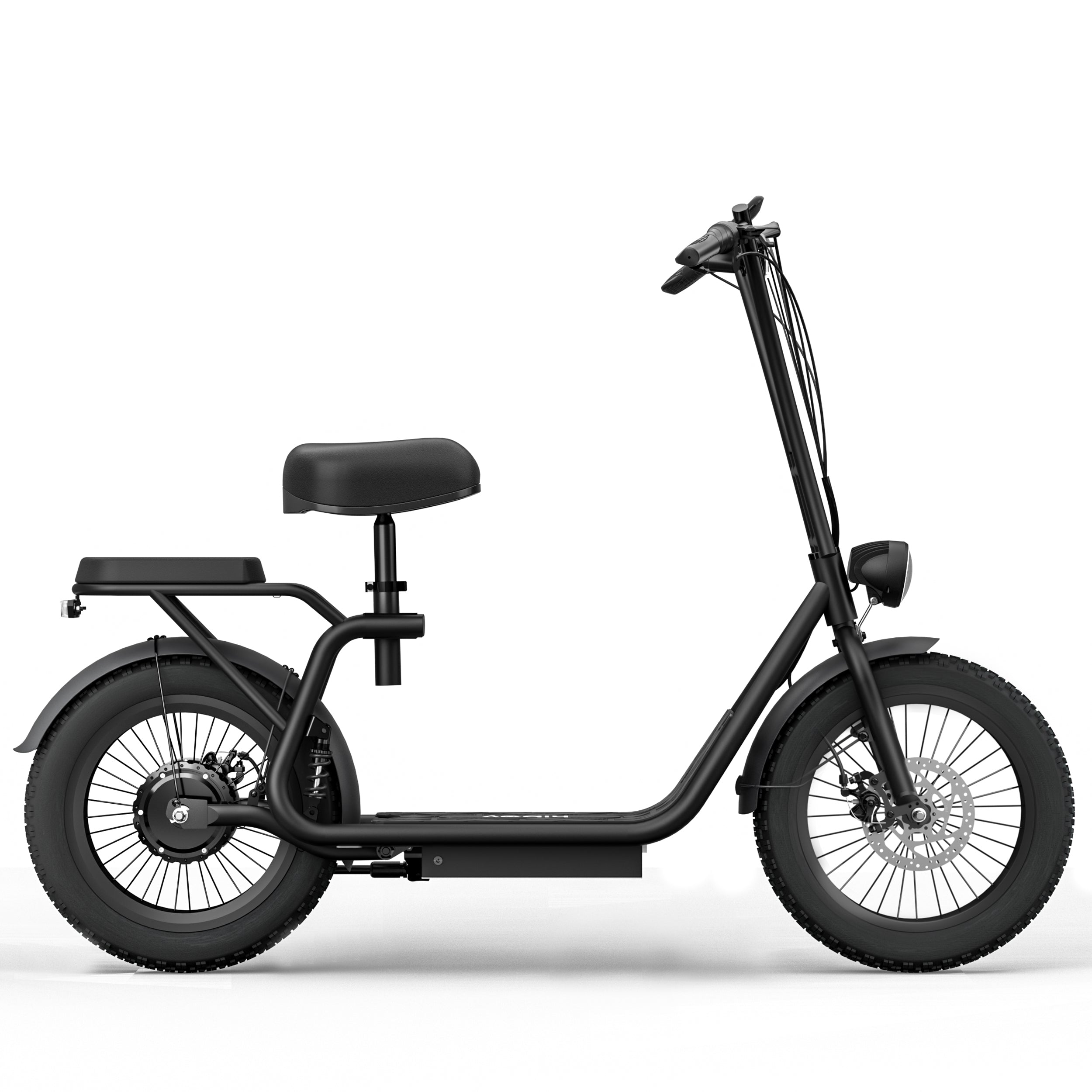Hiboy U2 Pro electric scooter side view showing seat, wide deck, and 16×4 fat tires